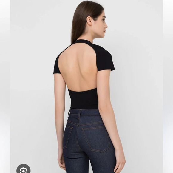 NWT KHAITE Vita Bodysuit Ribbed Cutout Size M Black Thong Back - Picture 3 of 14